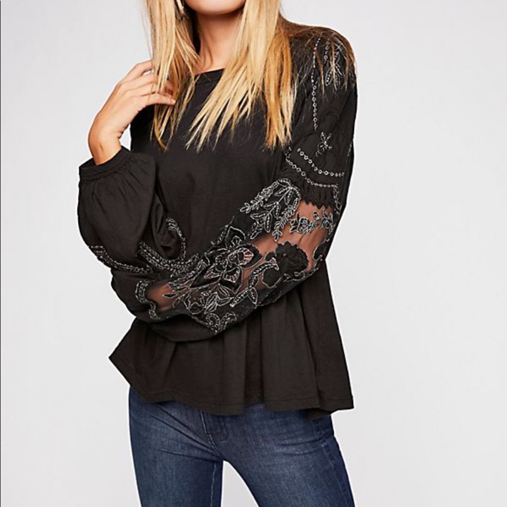 Free People metallic sleeve peplum top - Picture 3 of 10